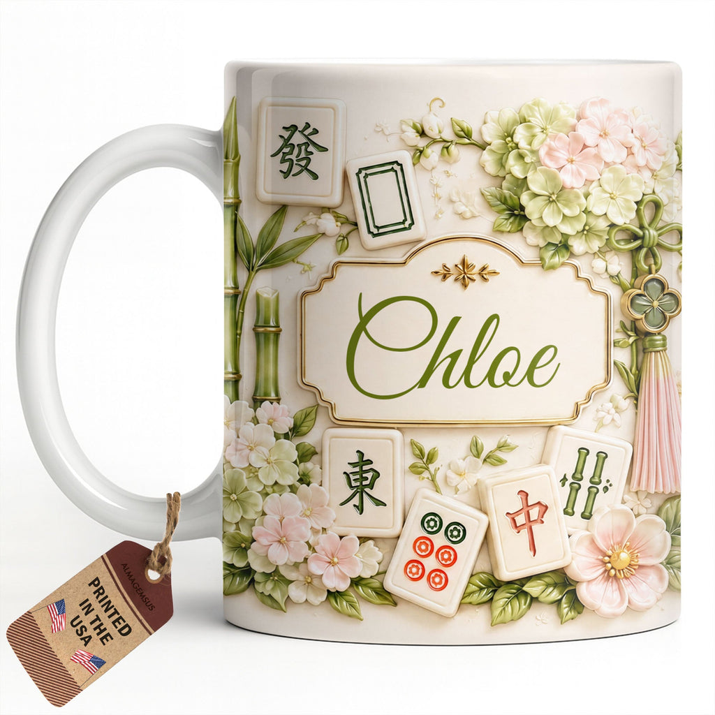 Personalized Mahjong Tiles Coffee Mug Custom Name Floral Gift Edge-to-edge Mug GradoCreations