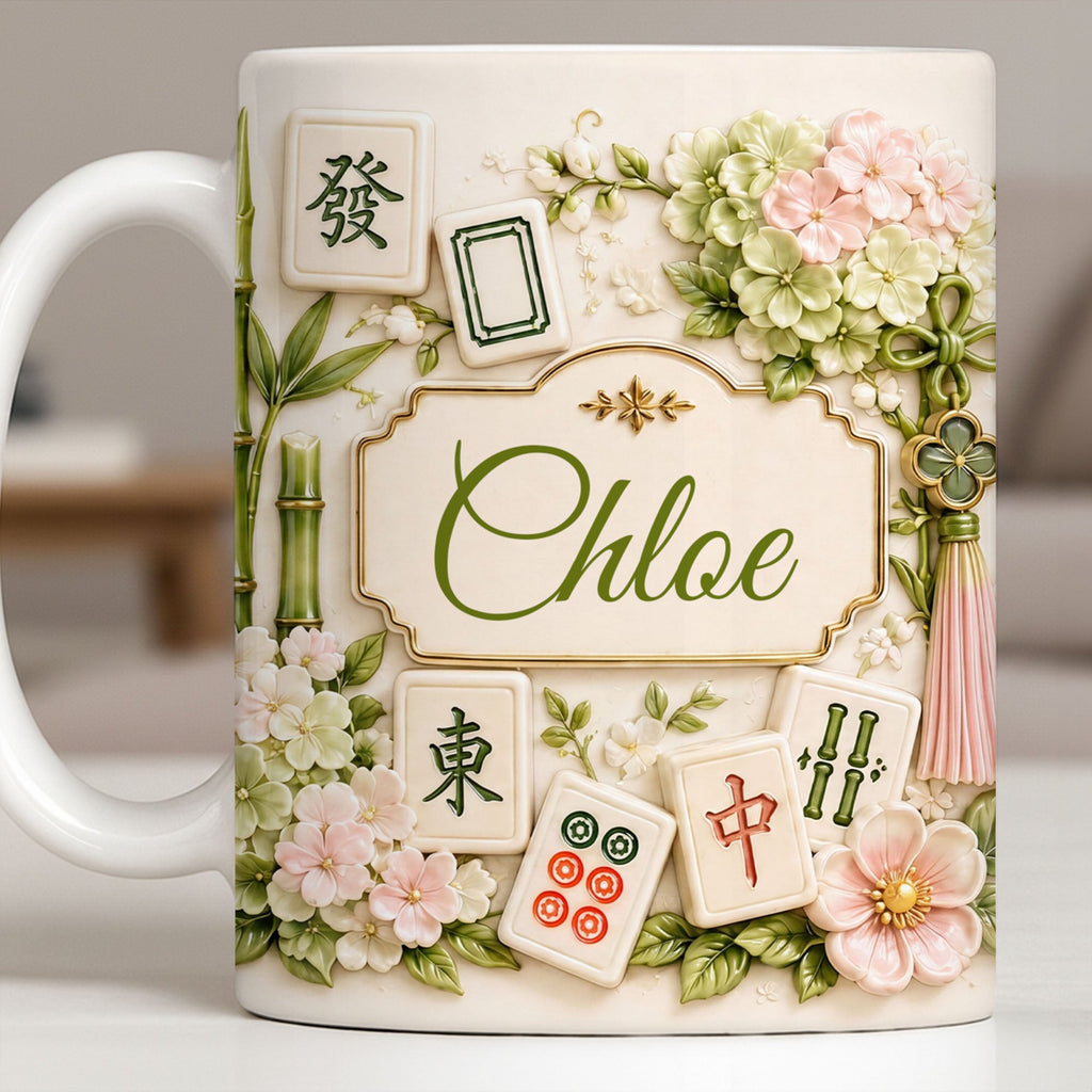 Personalized Mahjong Tiles Coffee Mug Custom Name Floral Gift Edge-to-edge Mug GradoCreations