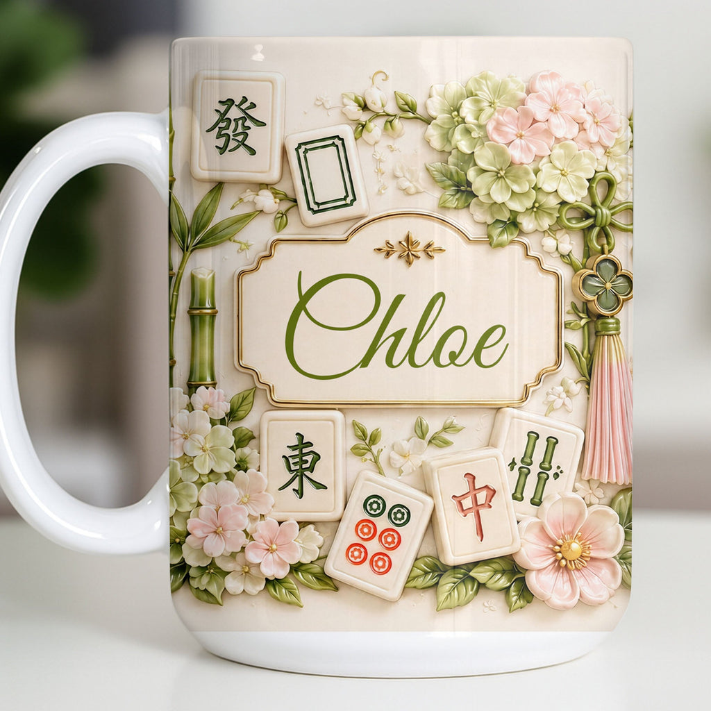 Personalized Mahjong Tiles Coffee Mug Custom Name Floral Gift Edge-to-edge Mug GradoCreations