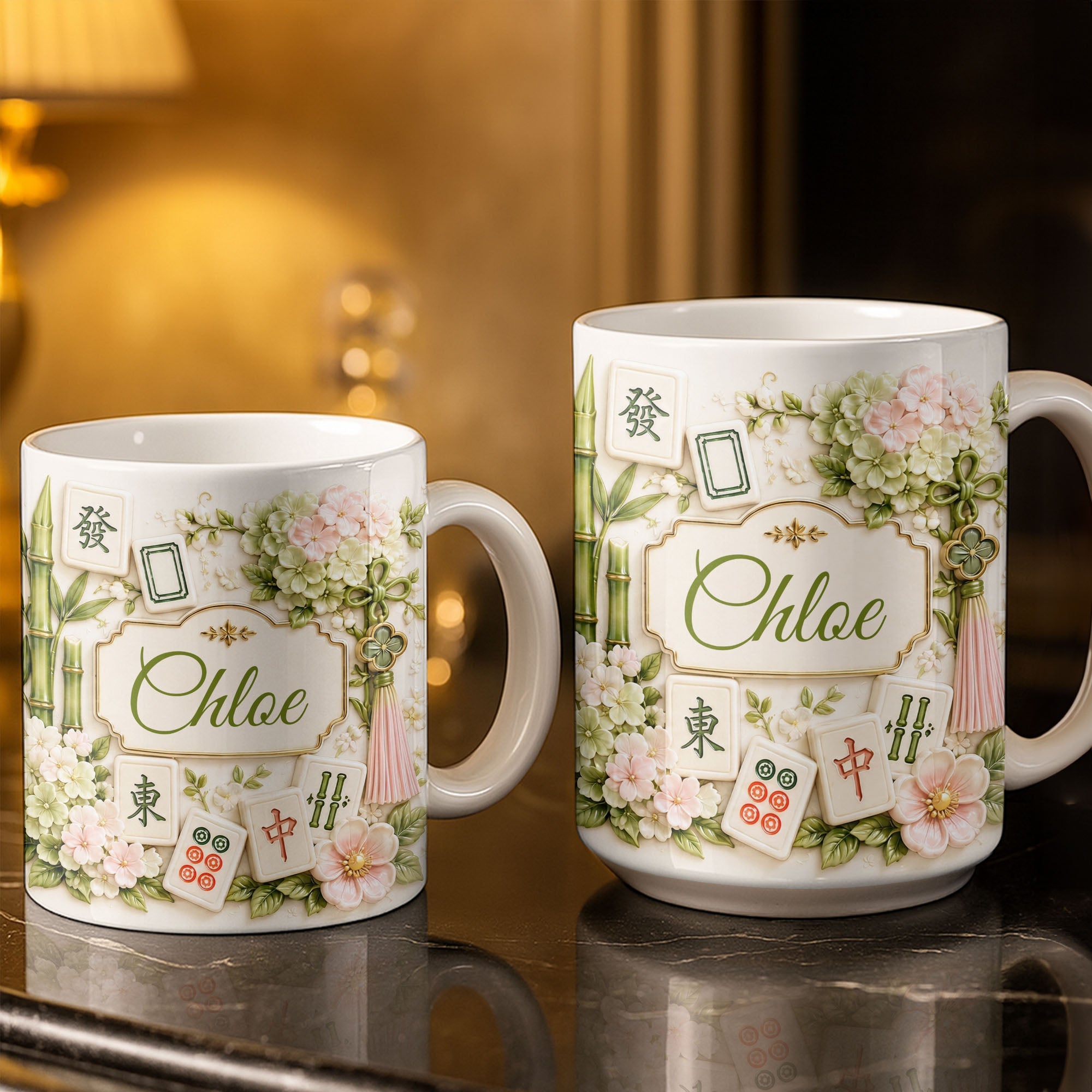 Personalized Mahjong Tiles Coffee Mug Custom Name Floral Gift Edge-to-edge Mug GradoCreations