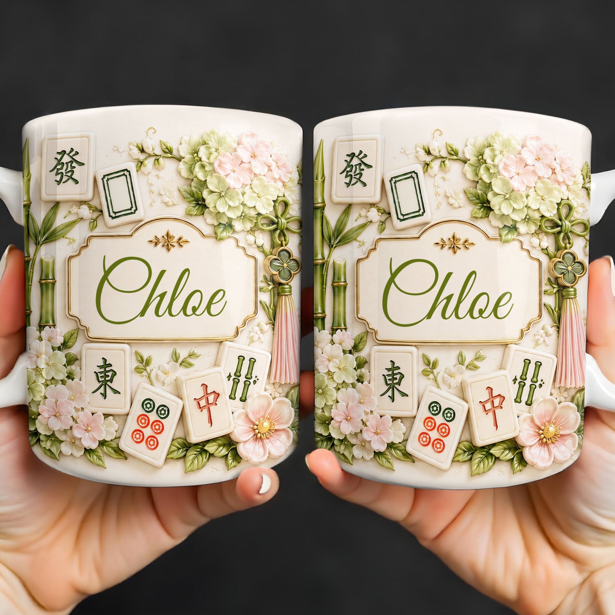 Personalized Mahjong Tiles Coffee Mug Custom Name Floral Gift Edge-to-edge Mug GradoCreations