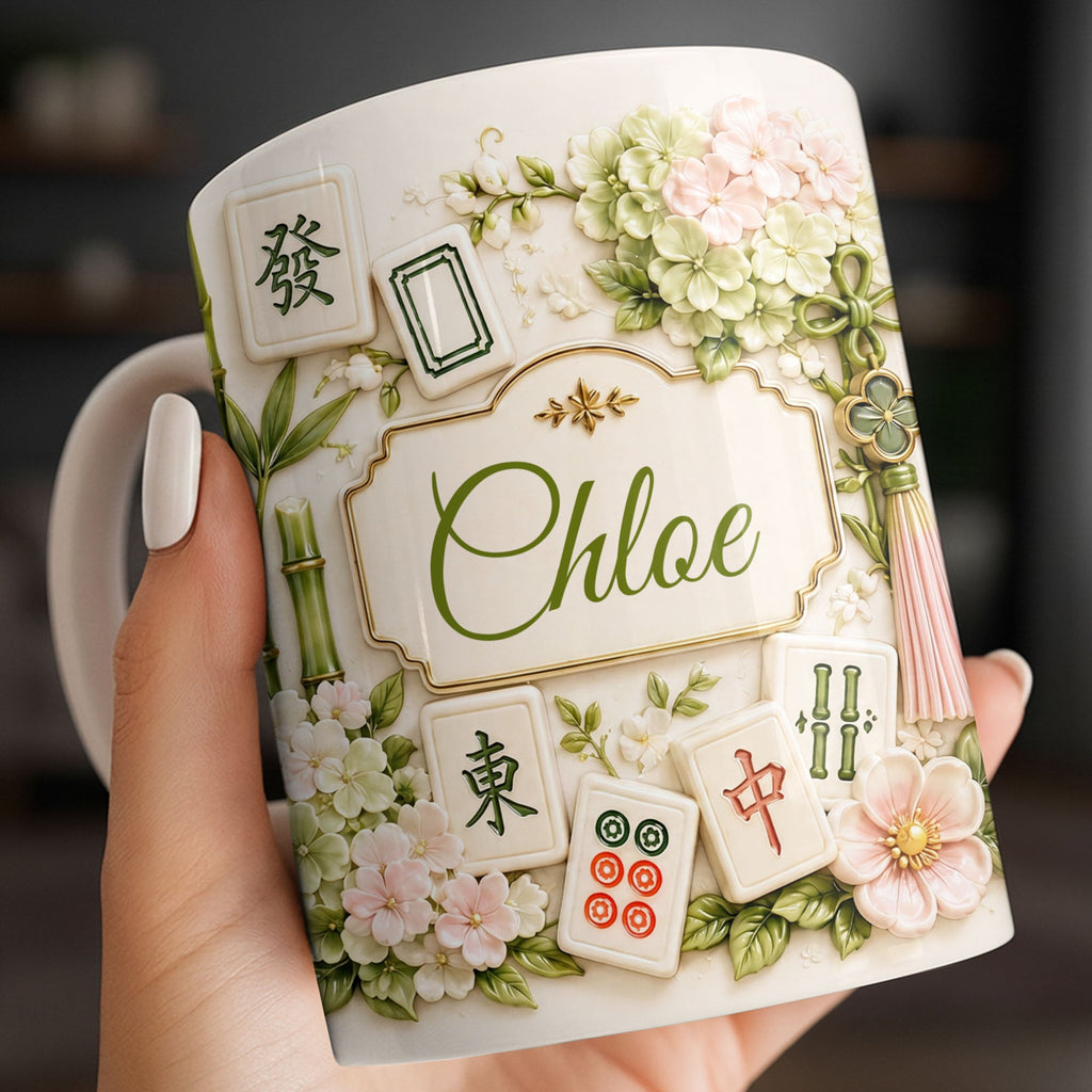 Personalized Mahjong Tiles Coffee Mug Custom Name Floral Gift Edge-to-edge Mug GradoCreations
