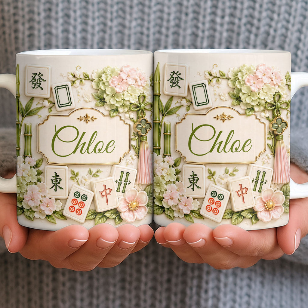 Personalized Mahjong Tiles Coffee Mug Custom Name Floral Gift Edge-to-edge Mug GradoCreations