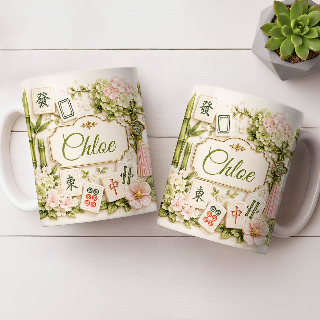 Personalized Mahjong Tiles Coffee Mug Custom Name Floral Gift Edge-to-edge Mug GradoCreations