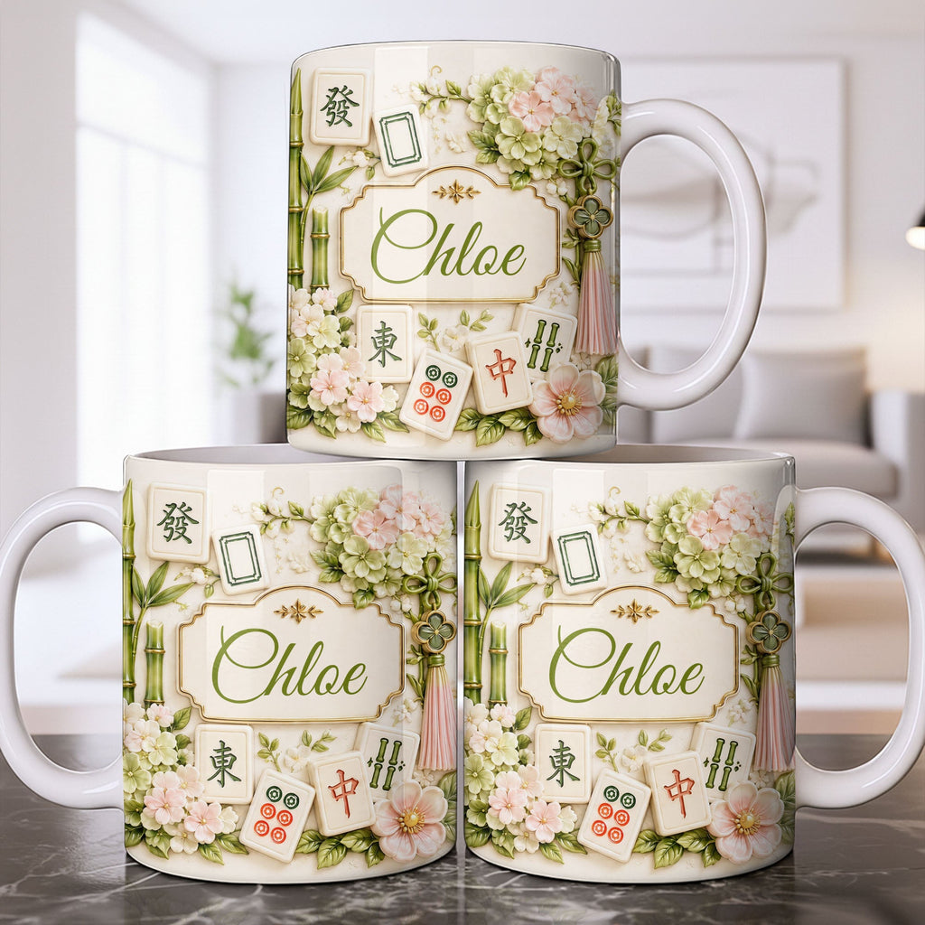 Personalized Mahjong Tiles Coffee Mug Custom Name Floral Gift Edge-to-edge Mug GradoCreations
