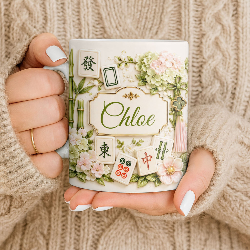 Personalized Mahjong Tiles Coffee Mug Custom Name Floral Gift Edge-to-edge Mug GradoCreations