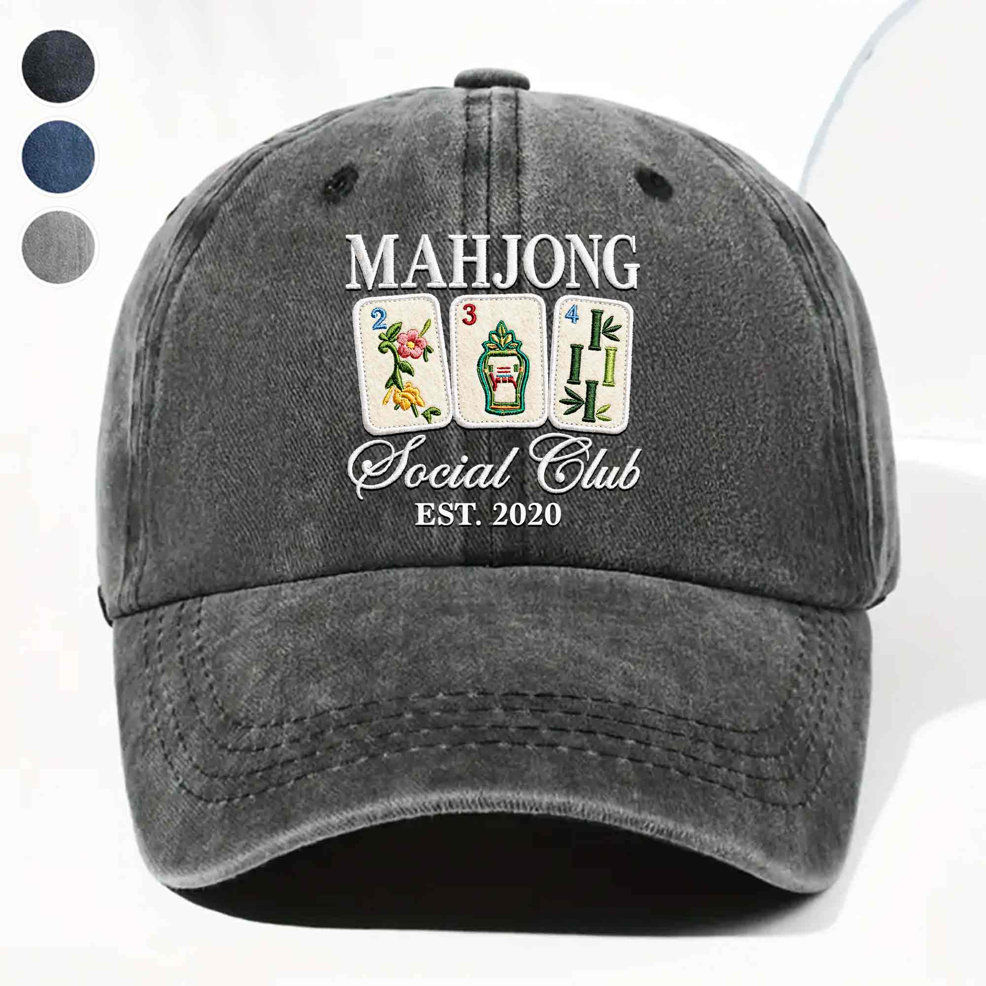 Personalized Washed Denim Cap Custom Mahjong Gift for Hobbyists Washed Denim Cap GradoCreations