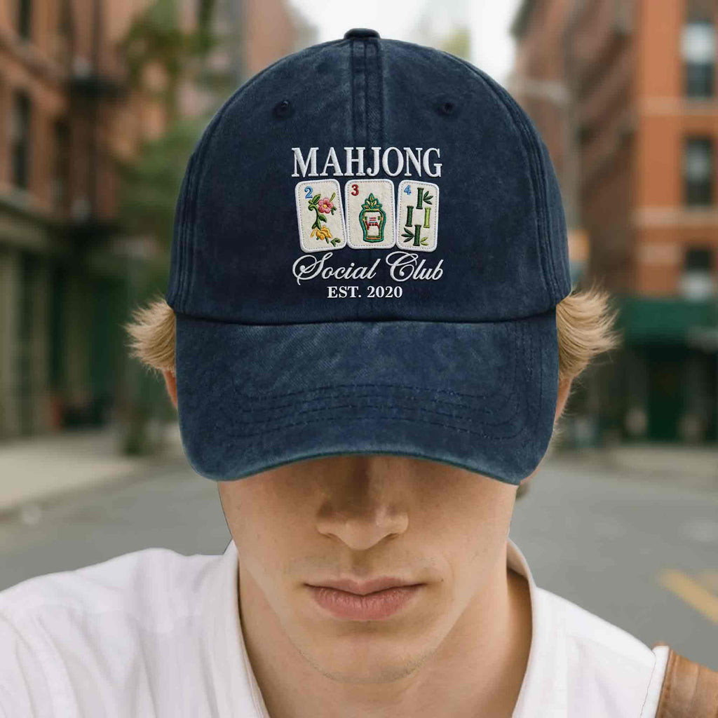 Personalized Washed Denim Cap Custom Mahjong Gift for Hobbyists Washed Denim Cap GradoCreations