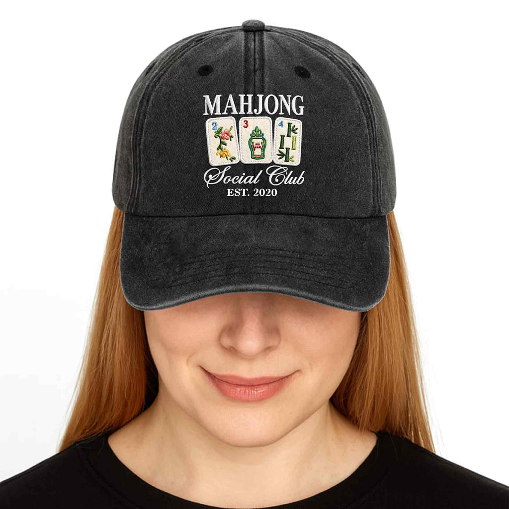 Personalized Washed Denim Cap Custom Mahjong Gift for Hobbyists Washed Denim Cap GradoCreations