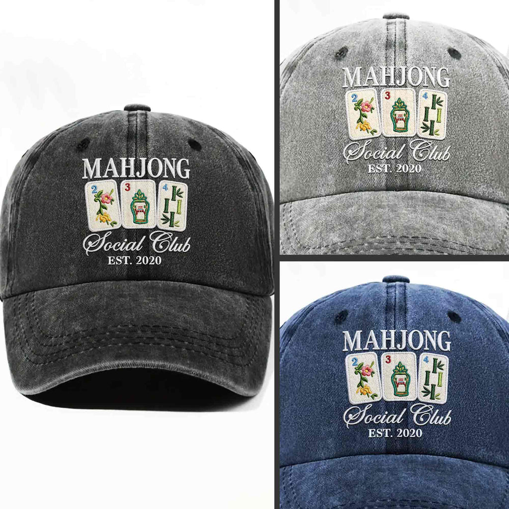 Personalized Washed Denim Cap Custom Mahjong Gift for Hobbyists Washed Denim Cap GradoCreations