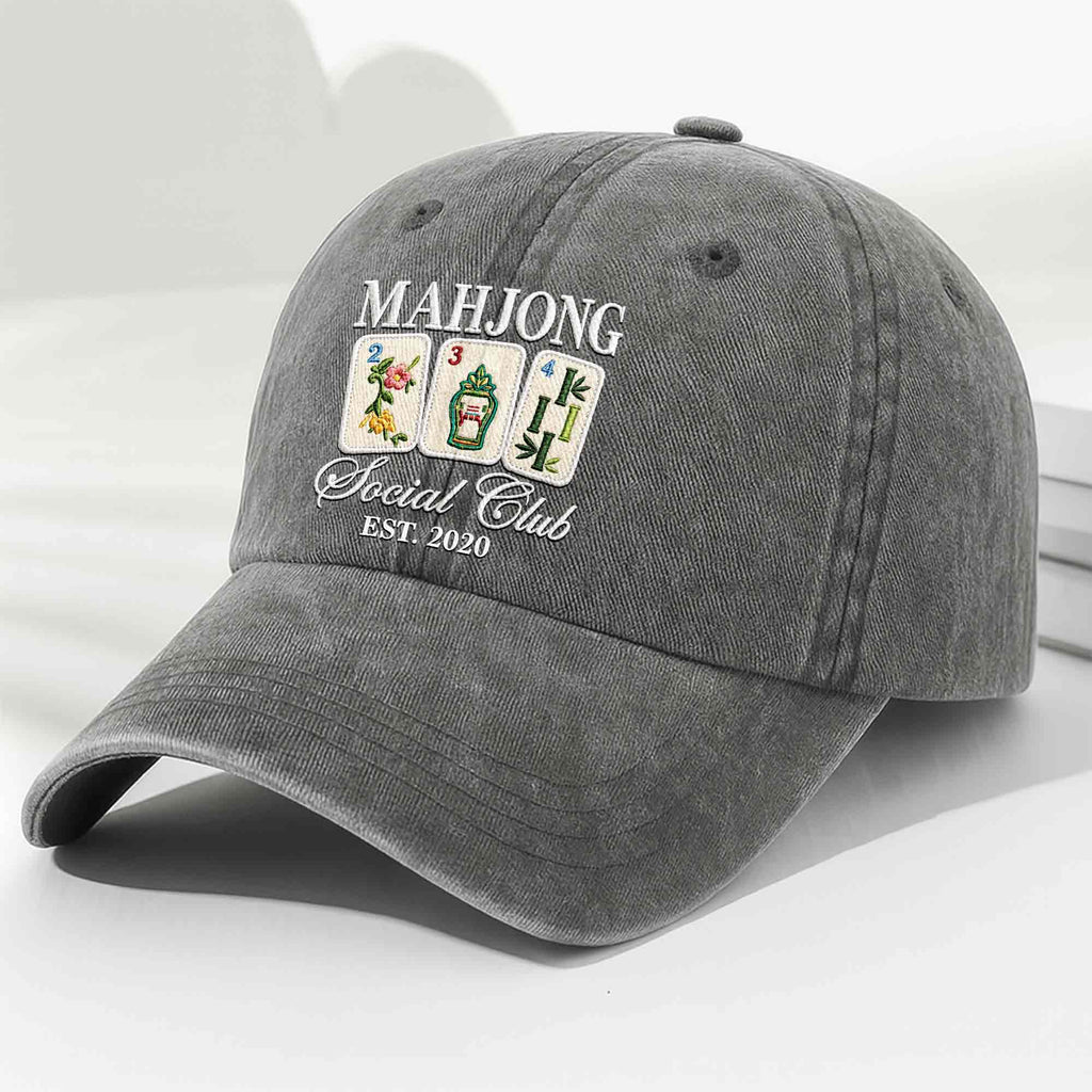 Personalized Washed Denim Cap Custom Mahjong Gift for Hobbyists Washed Denim Cap GradoCreations