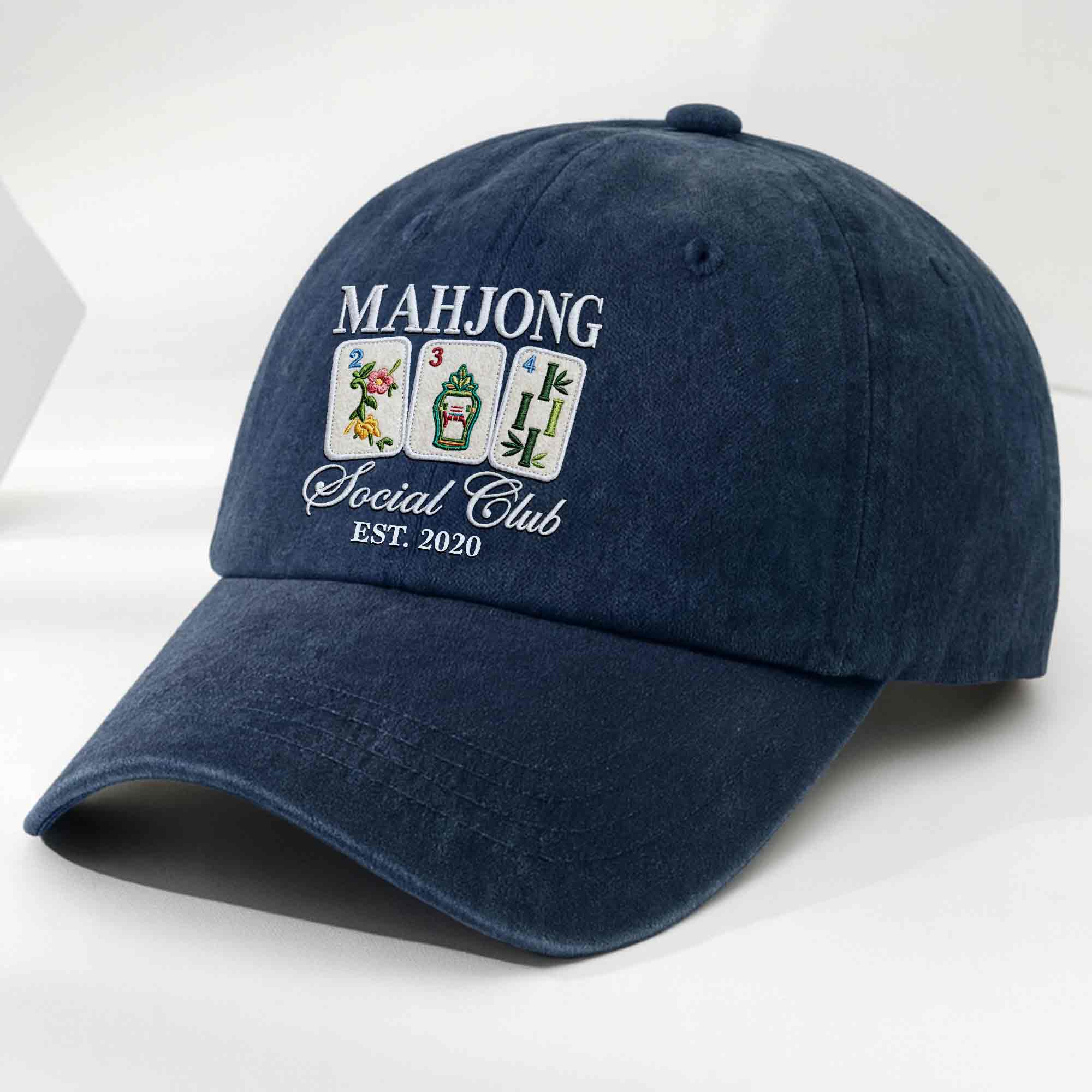 Personalized Washed Denim Cap Custom Mahjong Gift for Hobbyists Washed Denim Cap GradoCreations