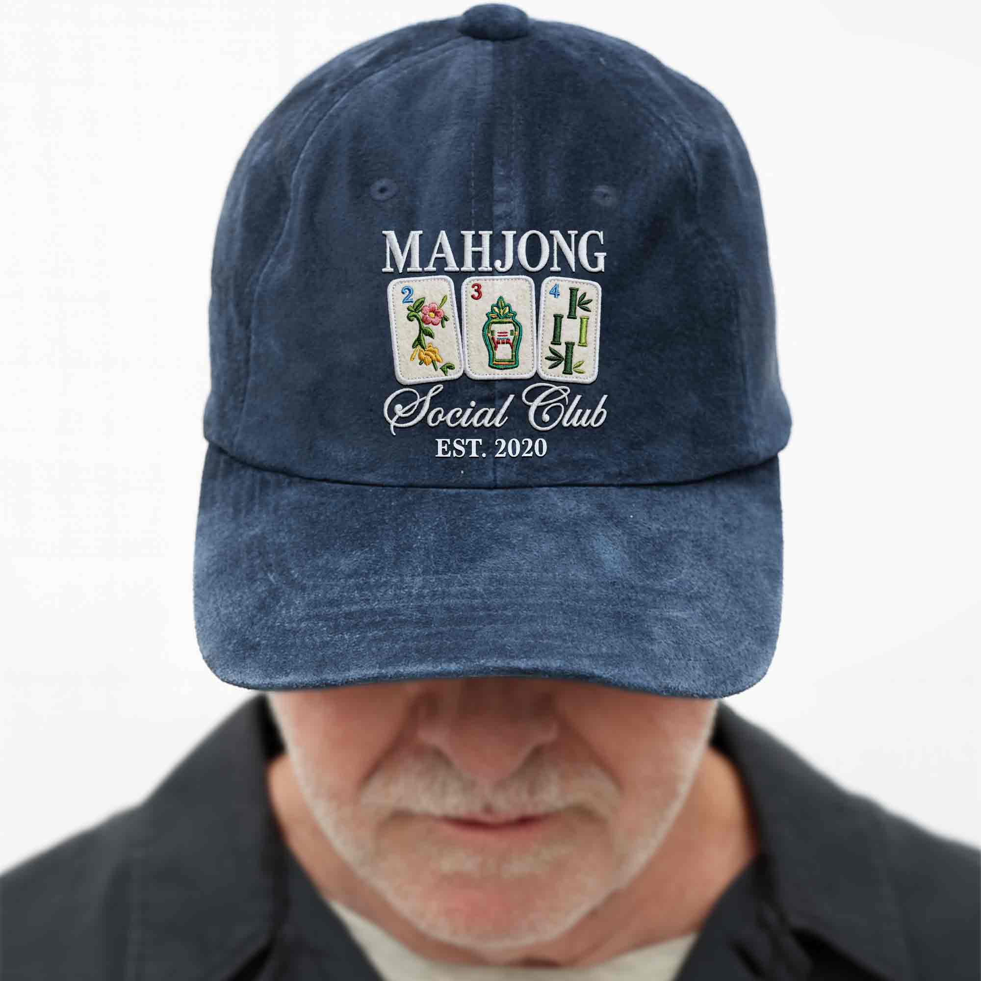Personalized Washed Denim Cap Custom Mahjong Gift for Hobbyists Washed Denim Cap GradoCreations