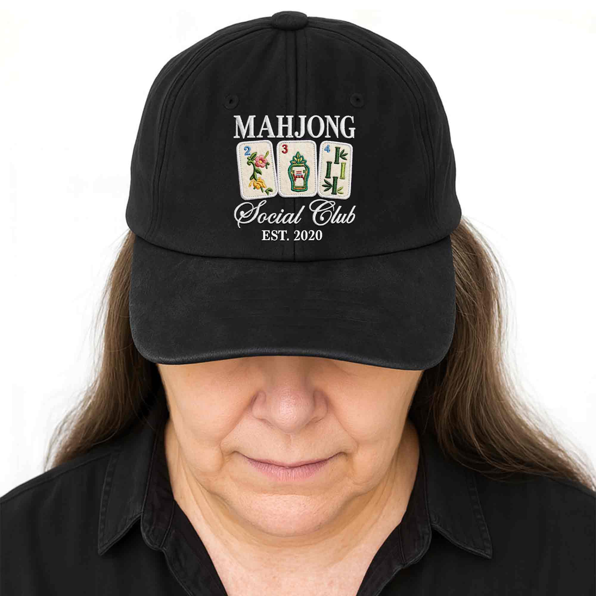 Personalized Washed Denim Cap Custom Mahjong Gift for Hobbyists Washed Denim Cap GradoCreations