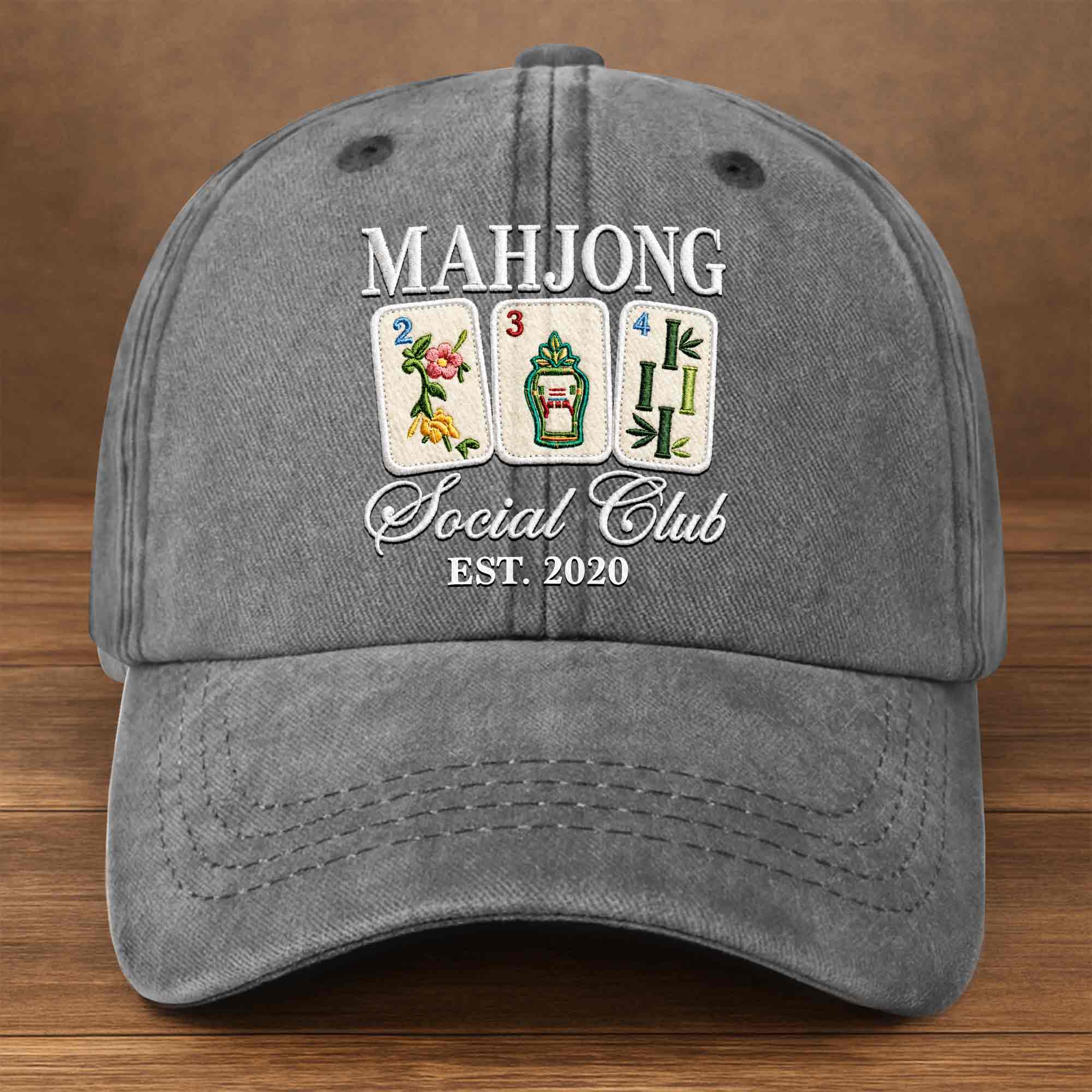 Personalized Washed Denim Cap Custom Mahjong Gift for Hobbyists Washed Denim Cap GradoCreations