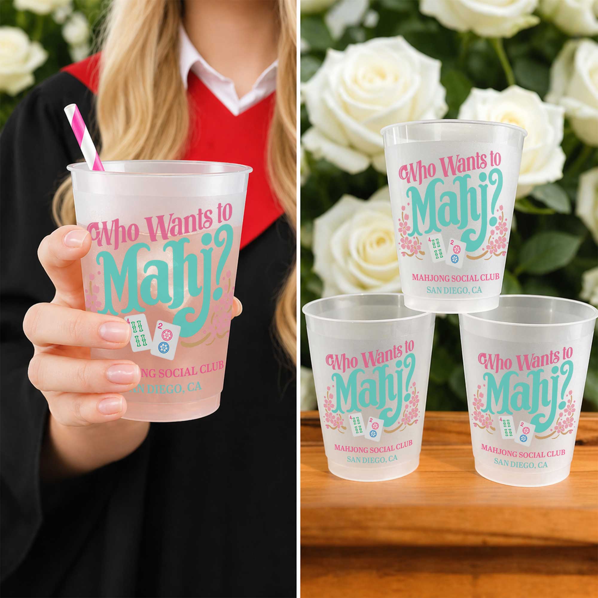 Personalized Frosted Cups Custom Name Gift for Mahjong Lovers Frosted Cups GradoCreations