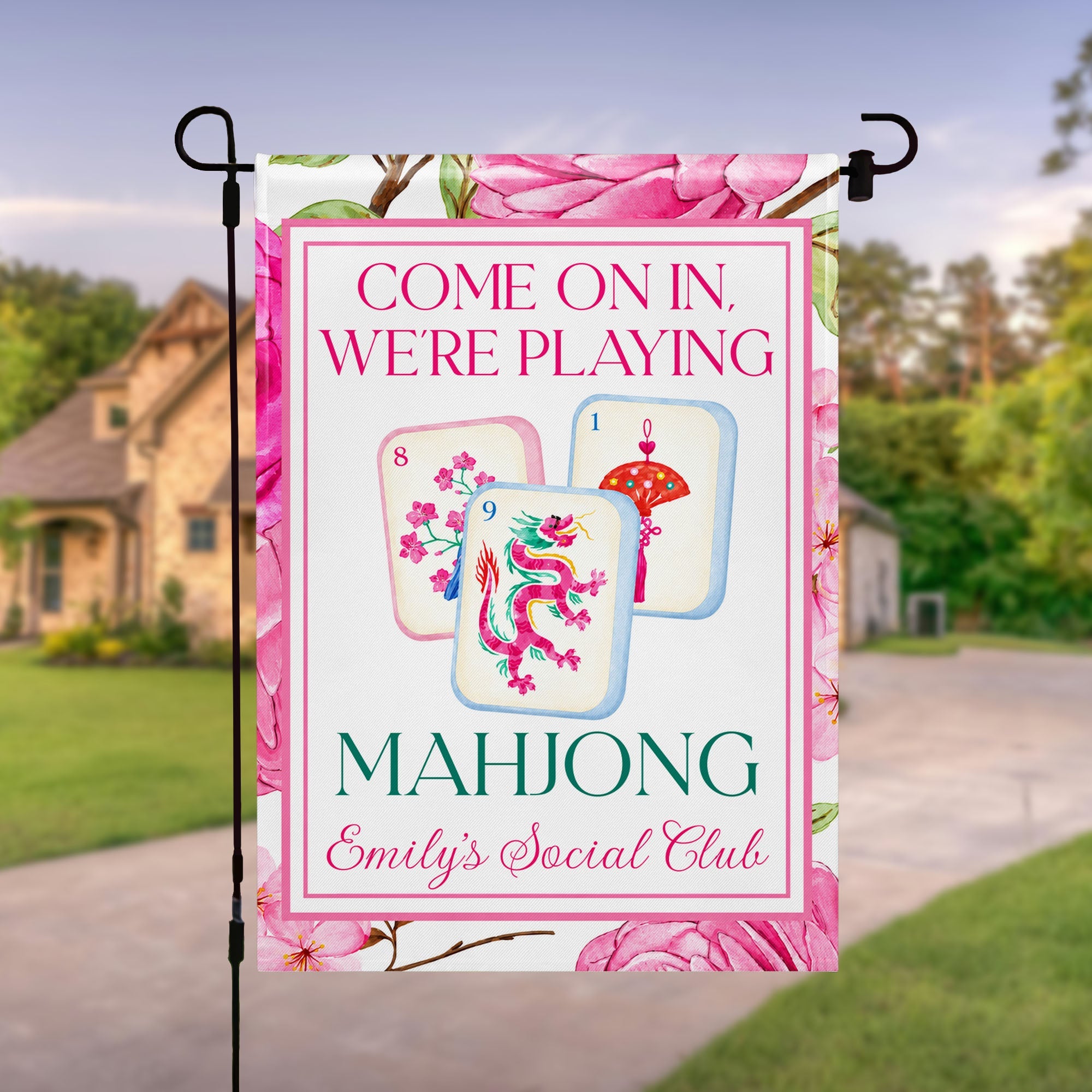Personalized Mahjong Garden Flag Custom Name Floral Gift Garden Flag GradoCreations