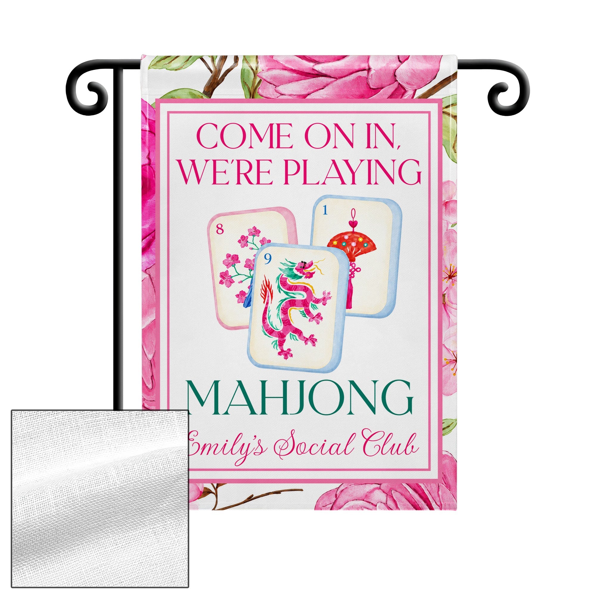Personalized Mahjong Garden Flag Custom Name Floral Gift Garden Flag GradoCreations
