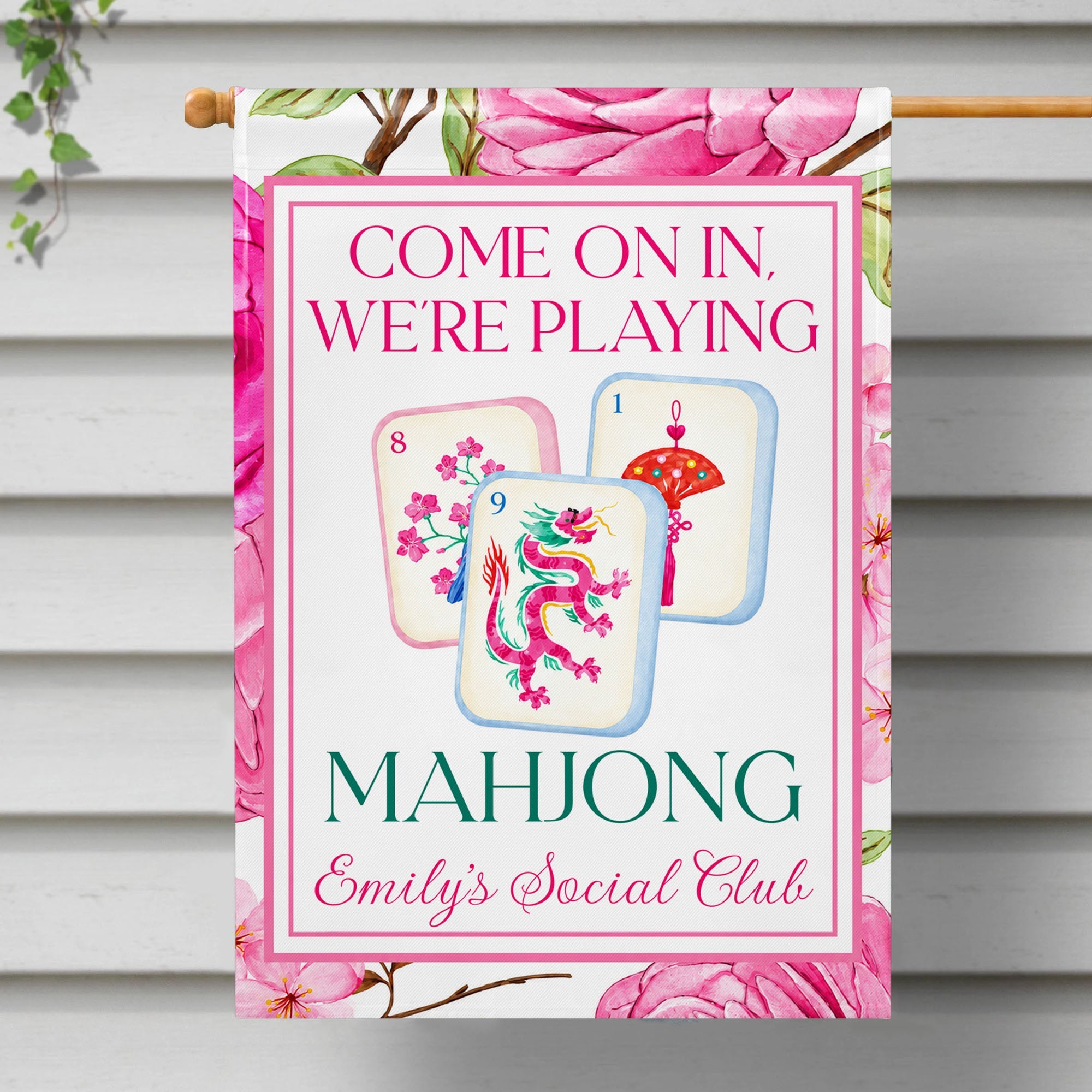 Personalized Mahjong Garden Flag Custom Name Floral Gift Garden Flag GradoCreations