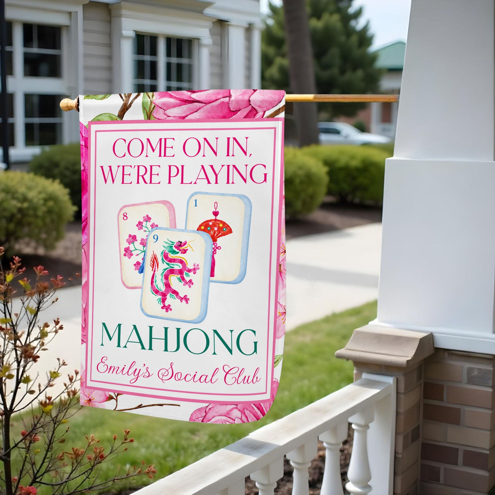 Personalized Mahjong Garden Flag Custom Name Floral Gift Garden Flag GradoCreations