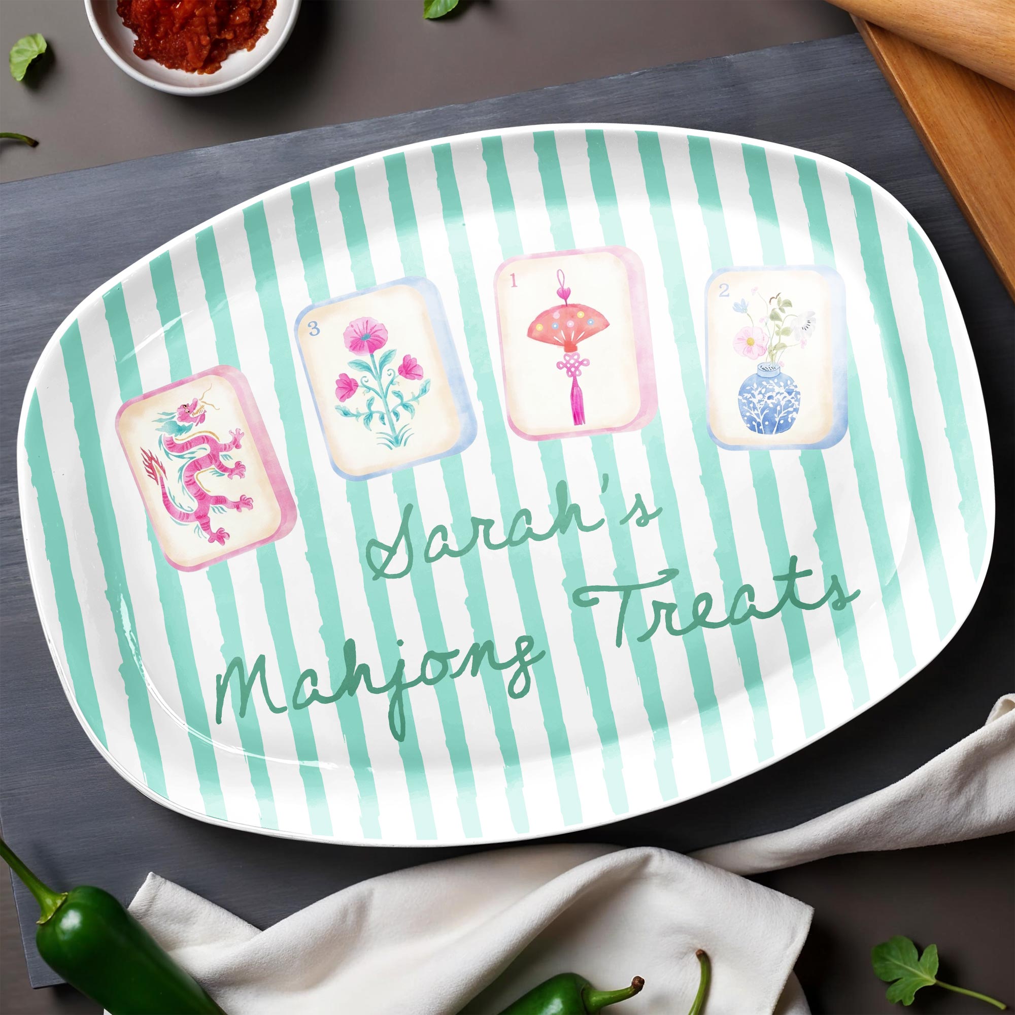 Personalized Custom Plate with Watercolor Mahjong Design for Hobbyists Gift Custom Plate GradoCreations