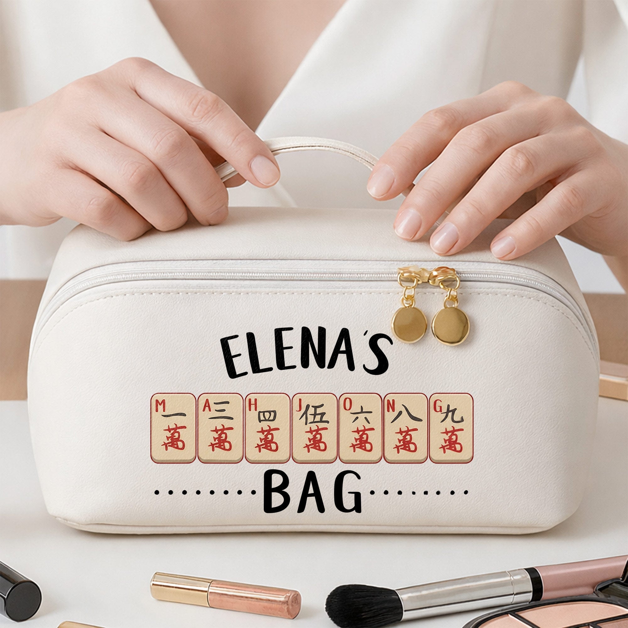 Personalized Faux Leather Makeup Bag Custom Name Gift for Besties Leather Makeup Bag GradoCreations