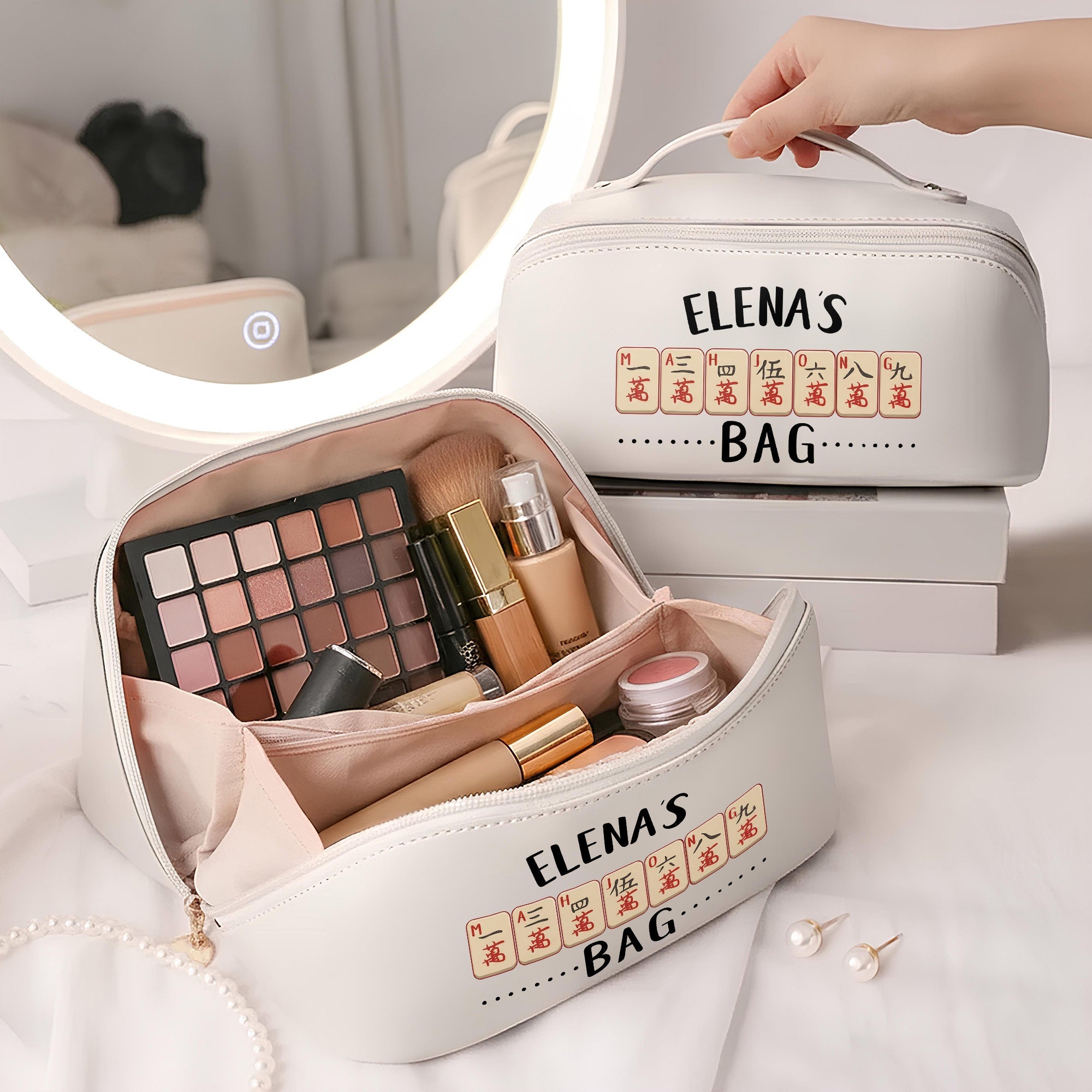 Personalized Faux Leather Makeup Bag Custom Name Gift for Besties Leather Makeup Bag GradoCreations