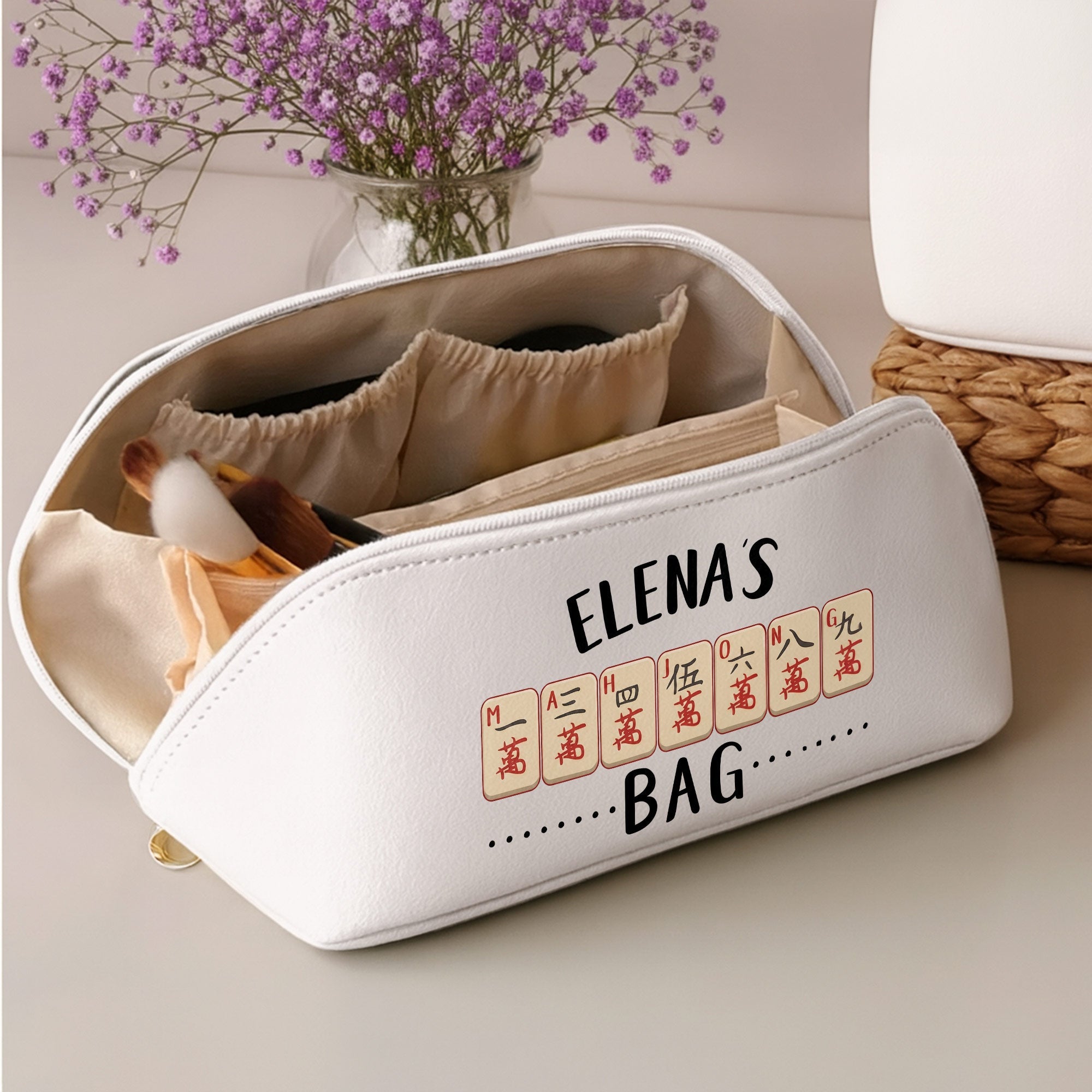 Personalized Faux Leather Makeup Bag Custom Name Gift for Besties Leather Makeup Bag GradoCreations