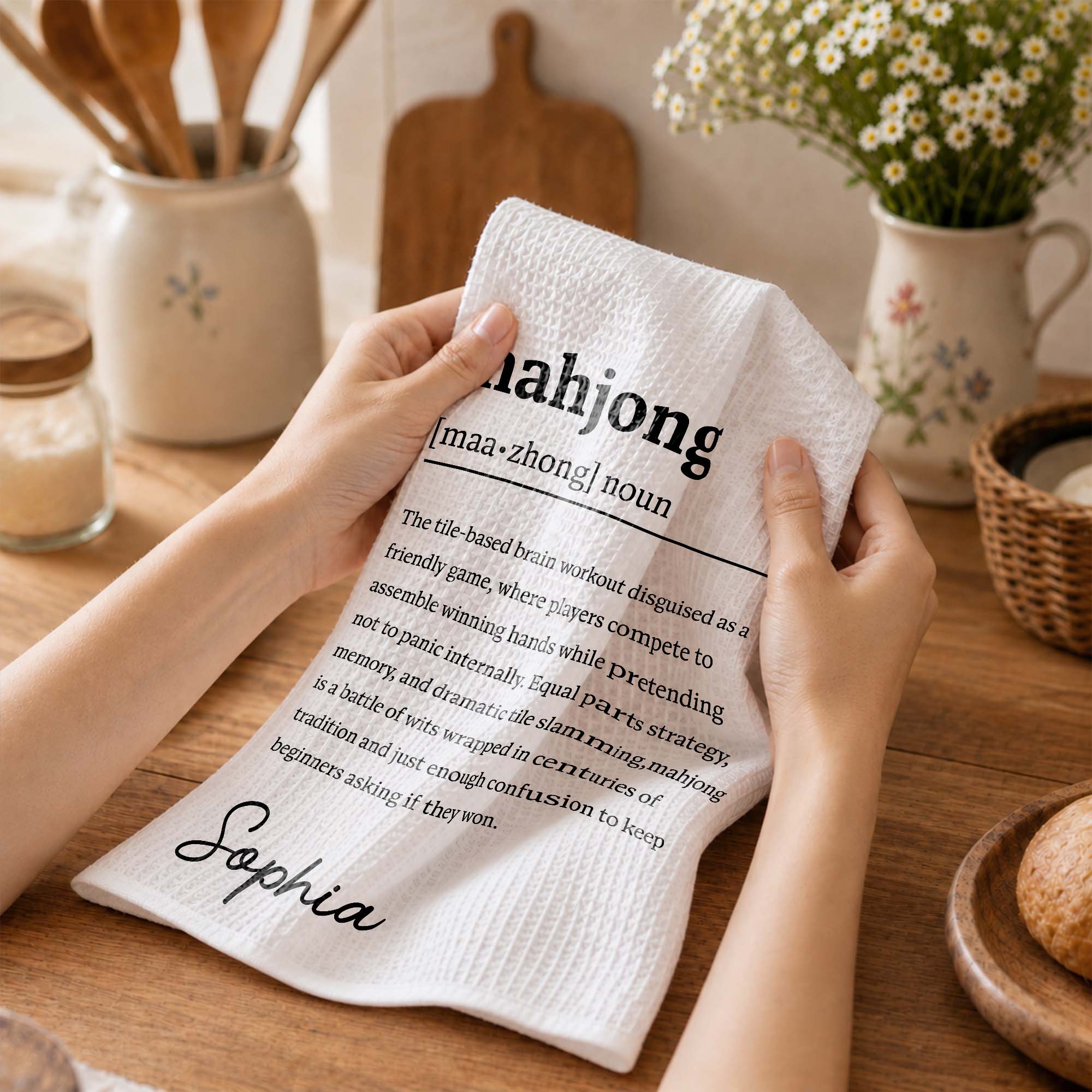 Personalized Mahjong Definition Kitchen Towel Gift for Hobbyists Kitchen Towel GradoCreations