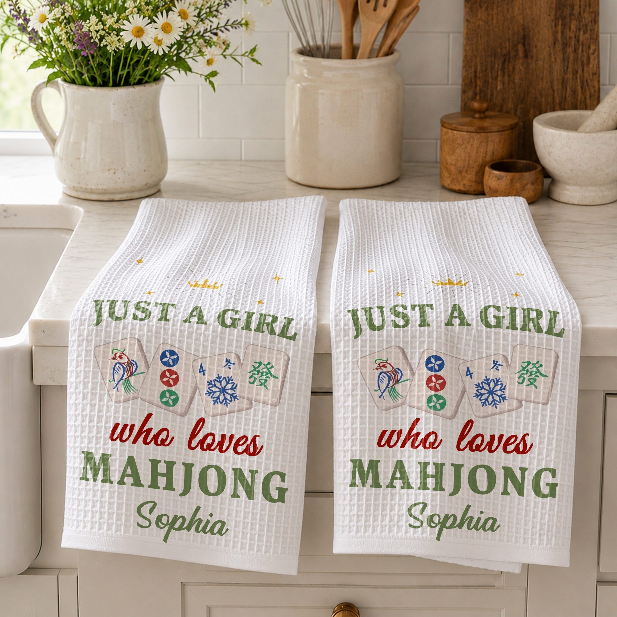 Personalized Mahjong Kitchen Towel Custom Gift for Her Kitchen Towel GradoCreations