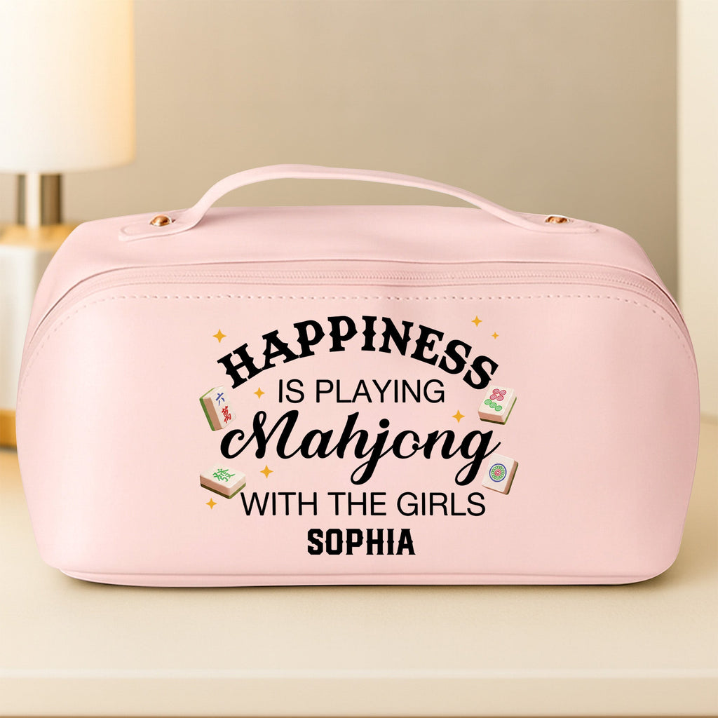 Personalized Faux Leather Makeup Bag Mahjong Gift for Her Leather Makeup Bag GradoCreations