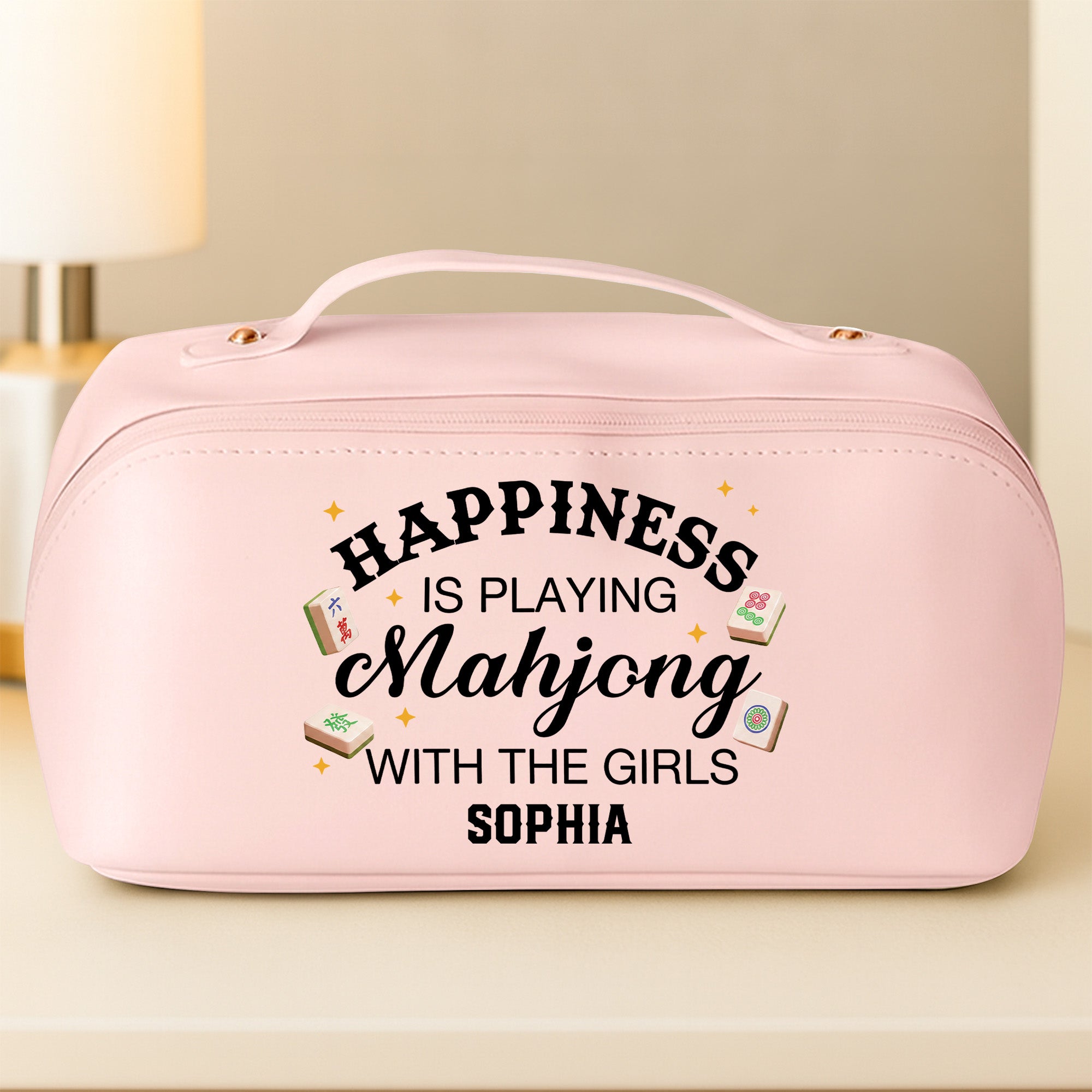 Personalized Faux Leather Makeup Bag Mahjong Gift for Her Leather Makeup Bag GradoCreations