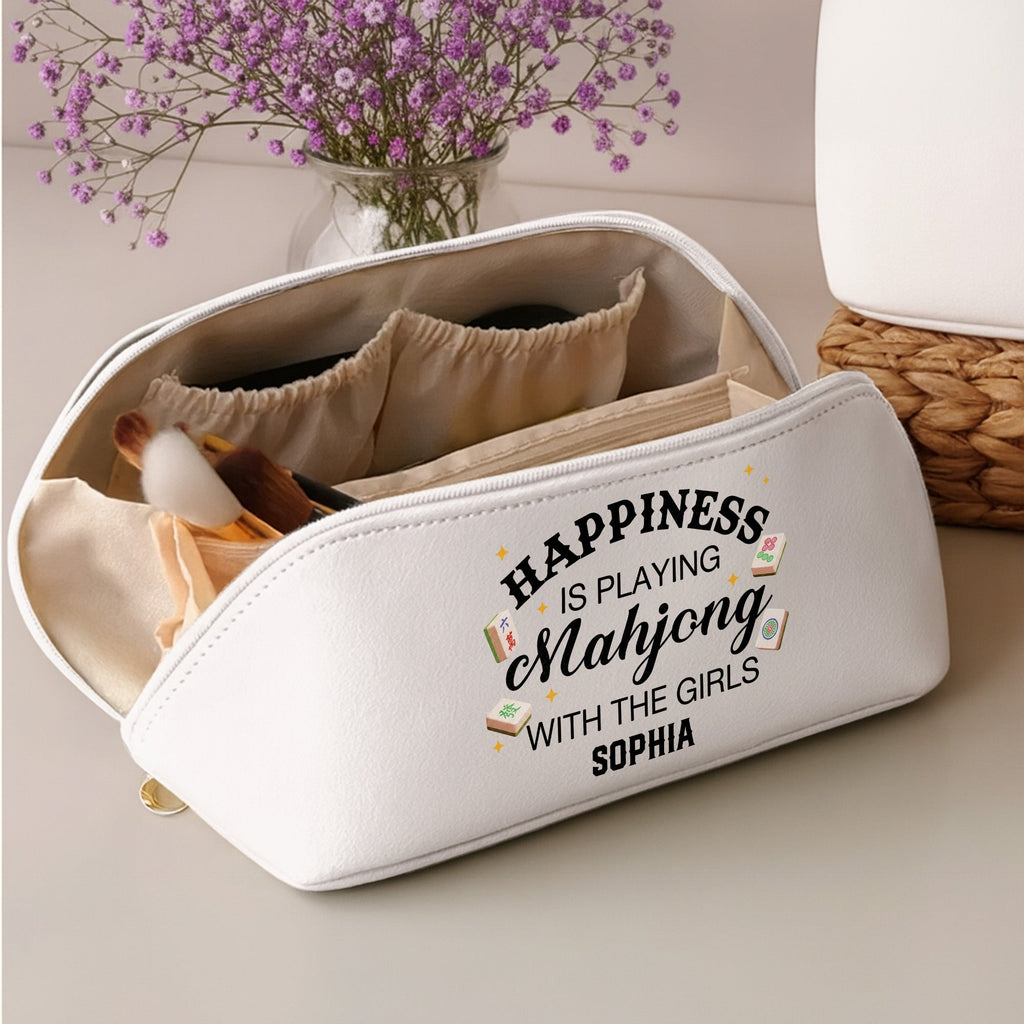 Personalized Faux Leather Makeup Bag Mahjong Gift for Her Leather Makeup Bag GradoCreations