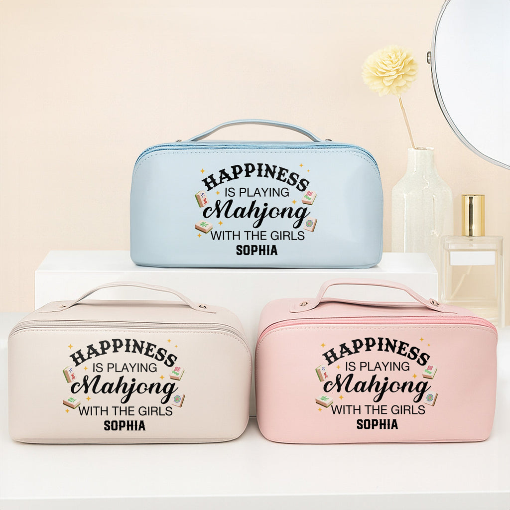 Personalized Faux Leather Makeup Bag Mahjong Gift for Her Leather Makeup Bag GradoCreations