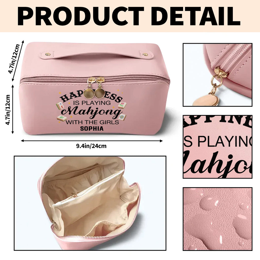 Personalized Faux Leather Makeup Bag Mahjong Gift for Her Leather Makeup Bag GradoCreations