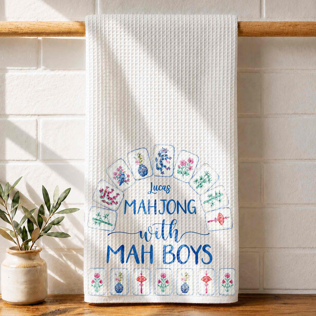 Personalized Mahjong Kitchen Towel Custom Name Gift for Him Kitchen Towel GradoCreations