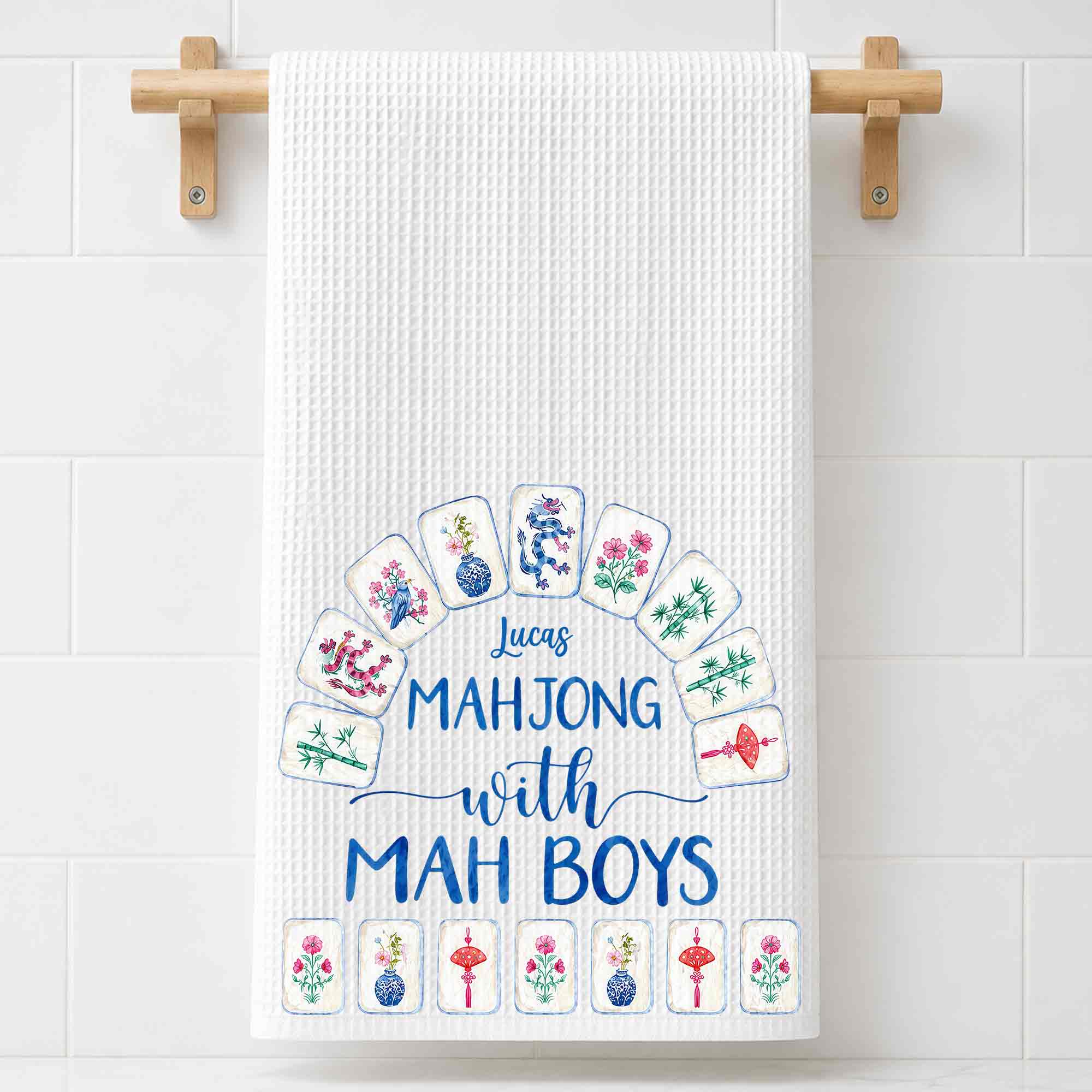 Personalized Mahjong Kitchen Towel Custom Name Gift for Him Kitchen Towel GradoCreations