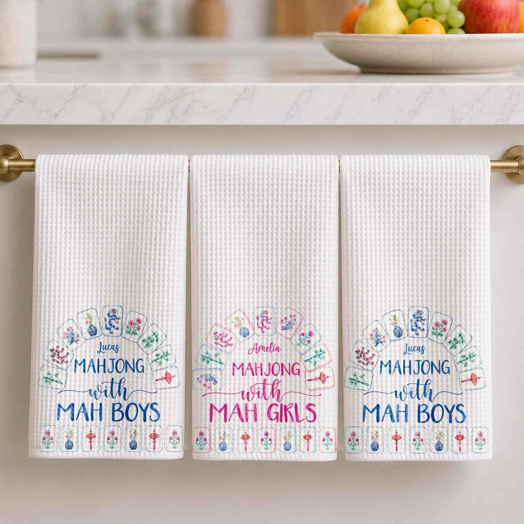 Personalized Mahjong Kitchen Towel Custom Name Gift for Him Kitchen Towel GradoCreations