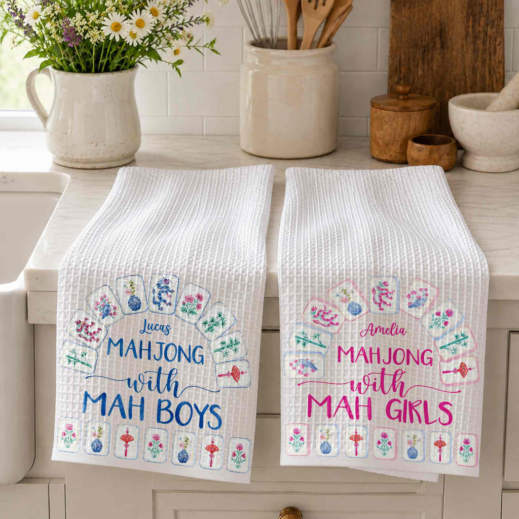 Personalized Mahjong Kitchen Towel Custom Name Gift for Him Kitchen Towel GradoCreations