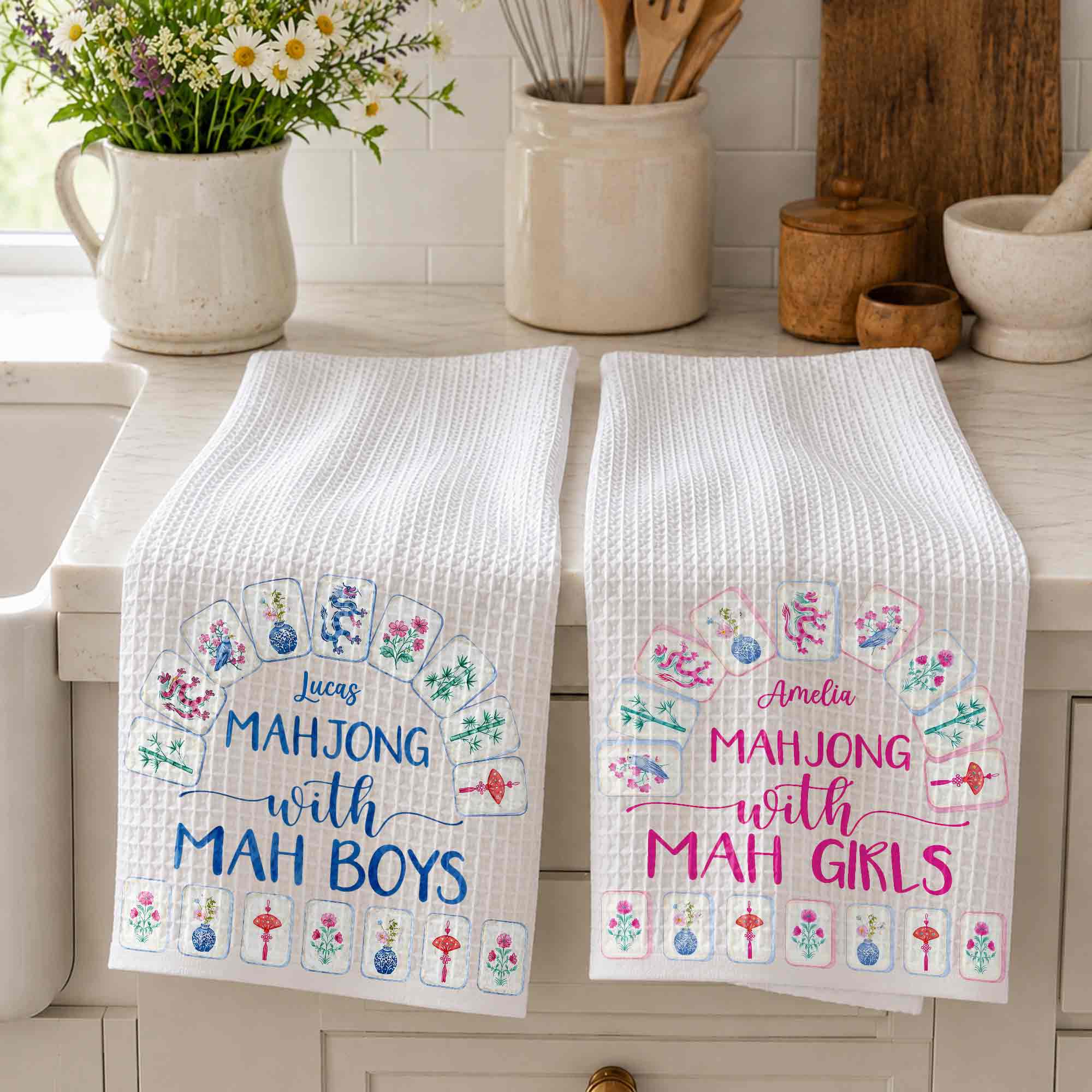 Personalized Mahjong Kitchen Towel Custom Name Gift for Him Kitchen Towel GradoCreations