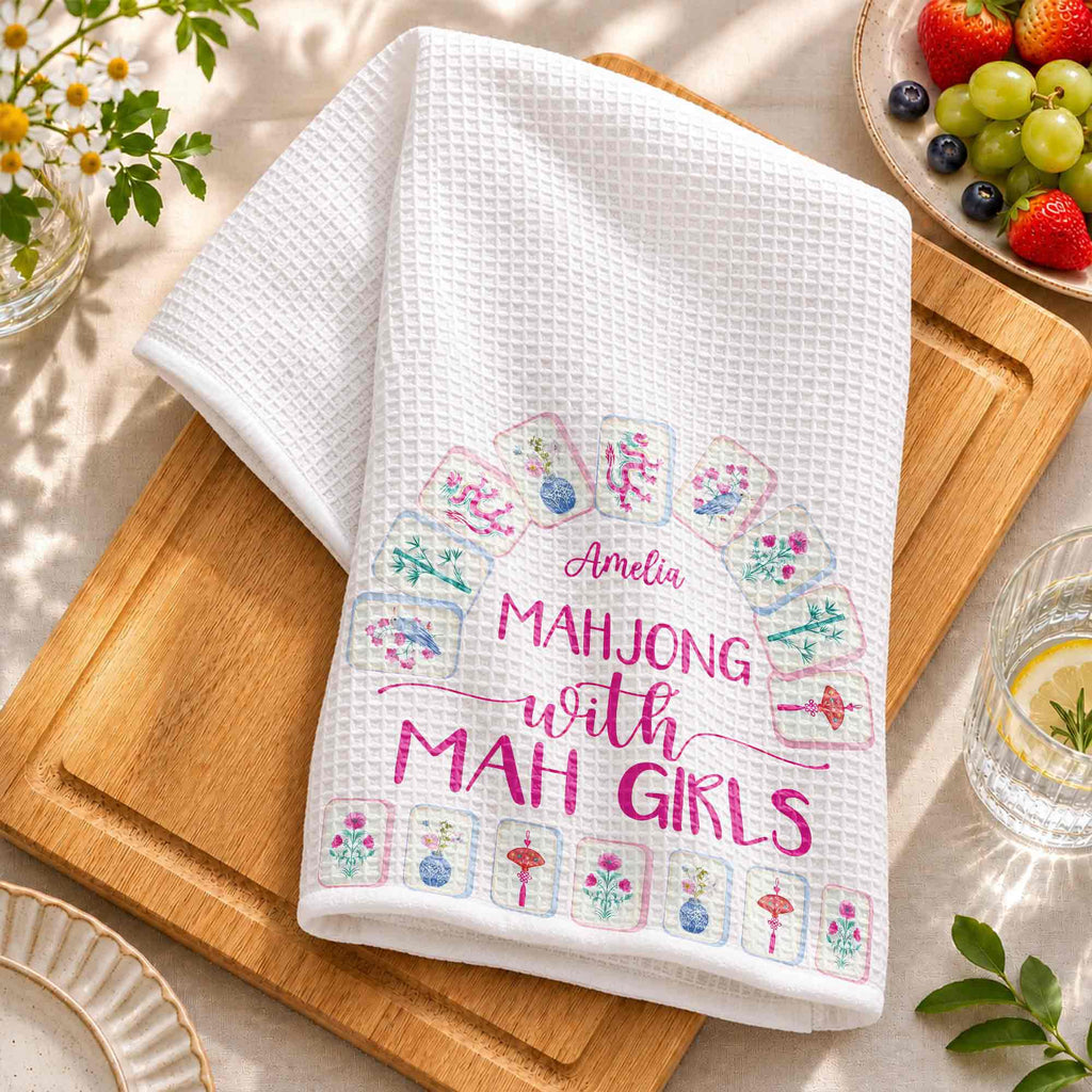 Personalized Mahjong Kitchen Towel Custom Name Gift for Him Kitchen Towel GradoCreations
