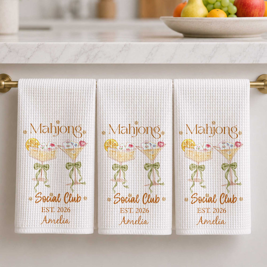 Personalized Kitchen Towel Mahjong Social Club Gift for Hobbyists Kitchen Towel GradoCreations