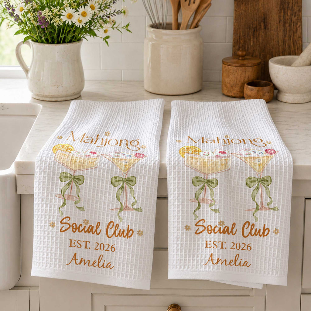 Personalized Kitchen Towel Mahjong Social Club Gift for Hobbyists Kitchen Towel GradoCreations