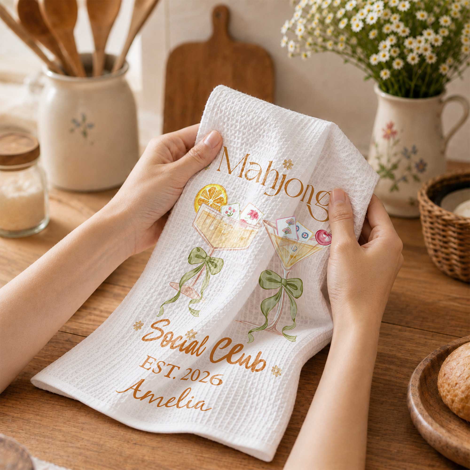 Personalized Kitchen Towel Mahjong Social Club Gift for Hobbyists Kitchen Towel GradoCreations