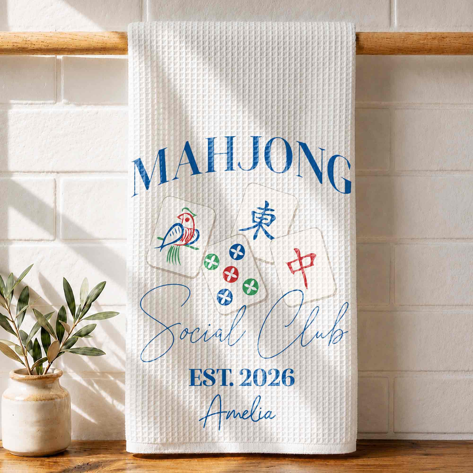 Personalized Mahjong Themed Kitchen Towel Custom Gift for Game Lovers Kitchen Towel GradoCreations