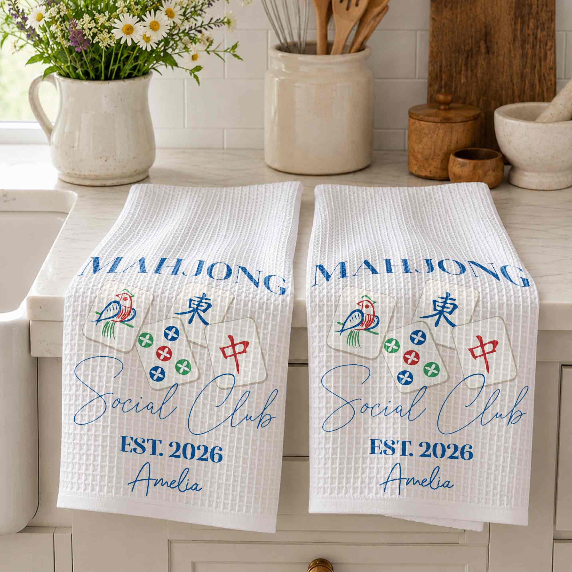 Personalized Mahjong Themed Kitchen Towel Custom Gift for Game Lovers Kitchen Towel GradoCreations