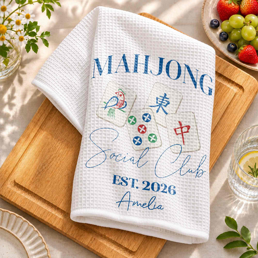 Personalized Mahjong Themed Kitchen Towel Custom Gift for Game Lovers Kitchen Towel GradoCreations