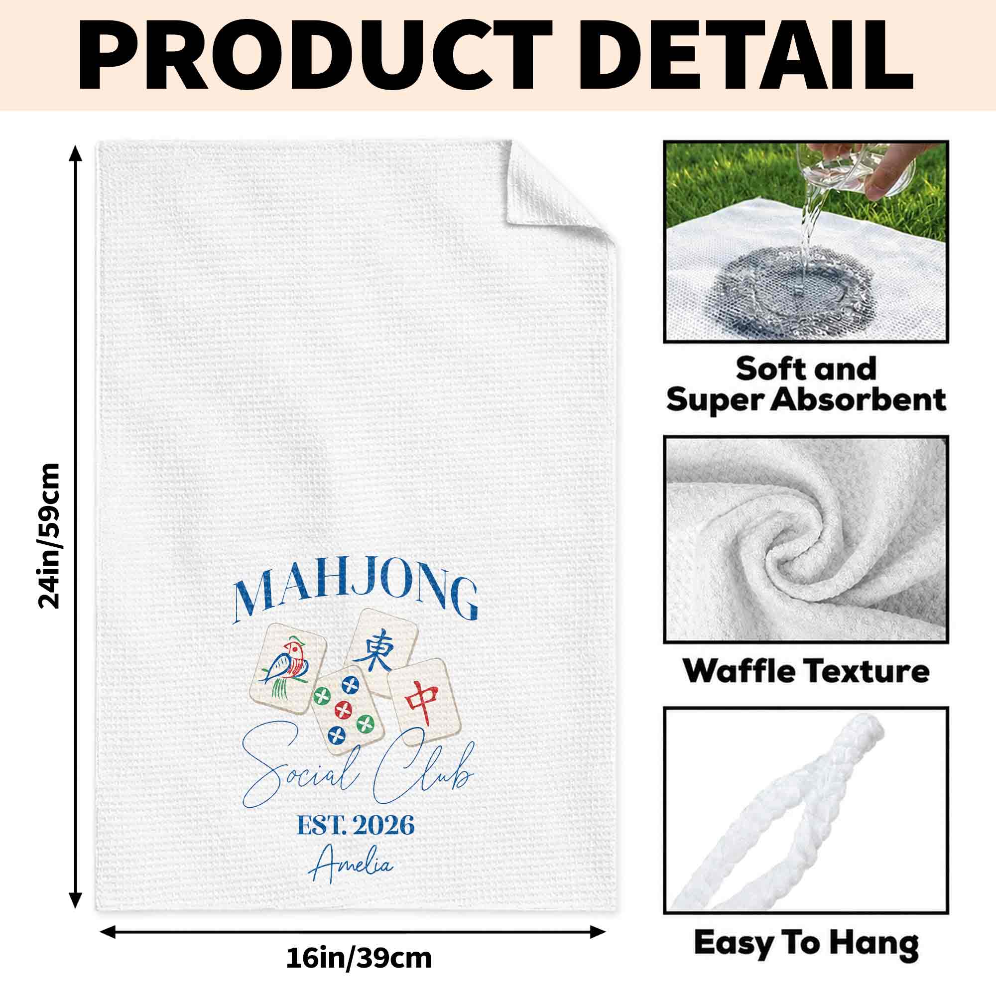 Personalized Mahjong Themed Kitchen Towel Custom Gift for Game Lovers Kitchen Towel GradoCreations