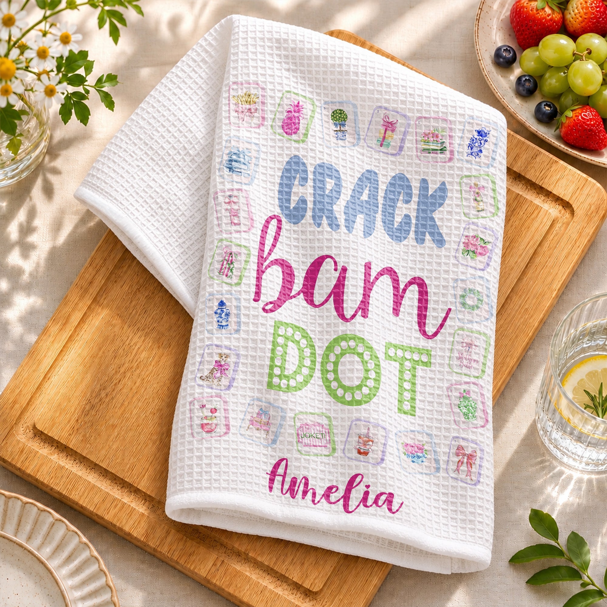 Personalized Floral Kitchen Towel Custom Name Gift for Mom Kitchen Towel GradoCreations