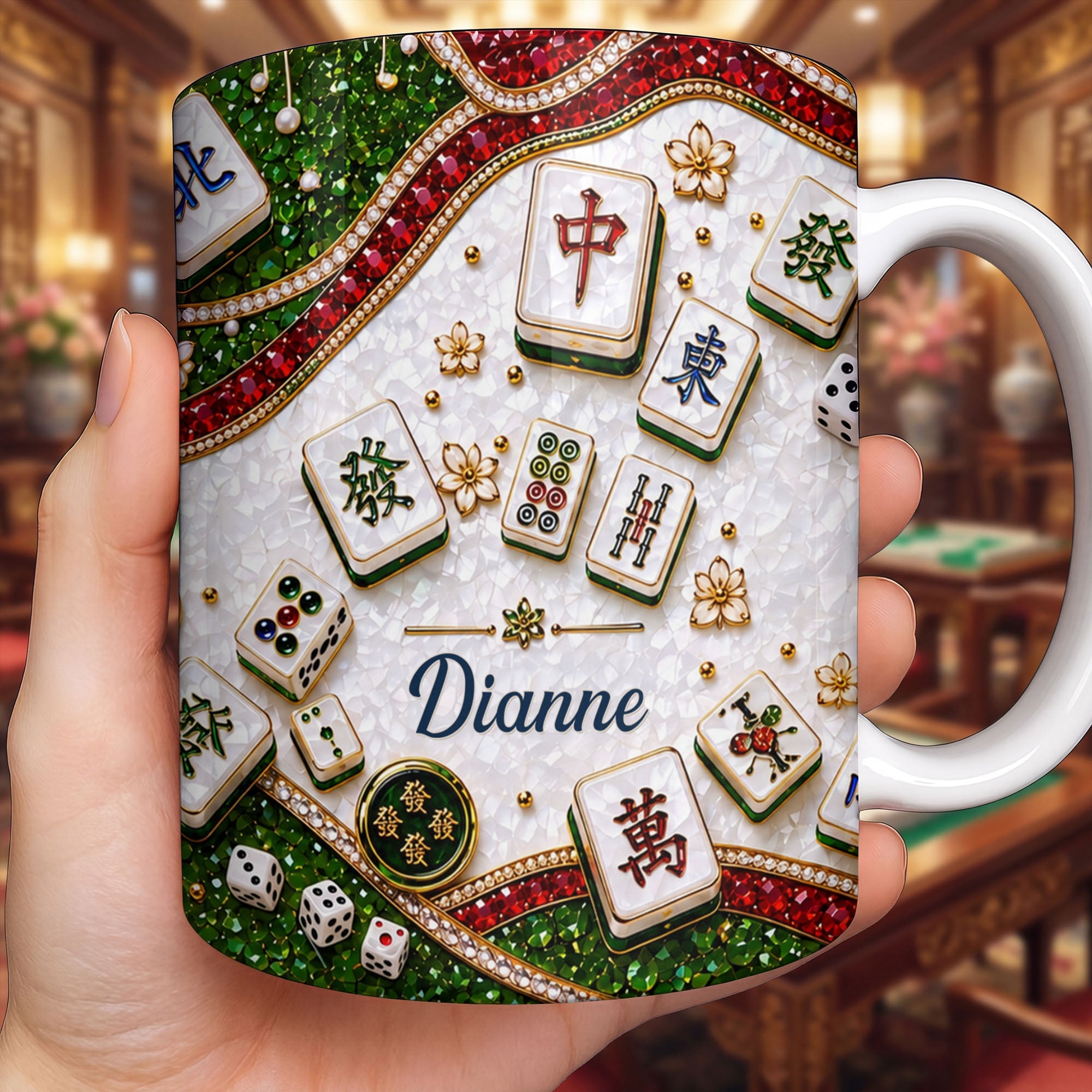 Personalized Mahjong Tiles Coffee Mug Custom Gift for Gamers Edge-to-edge Mug GradoCreations